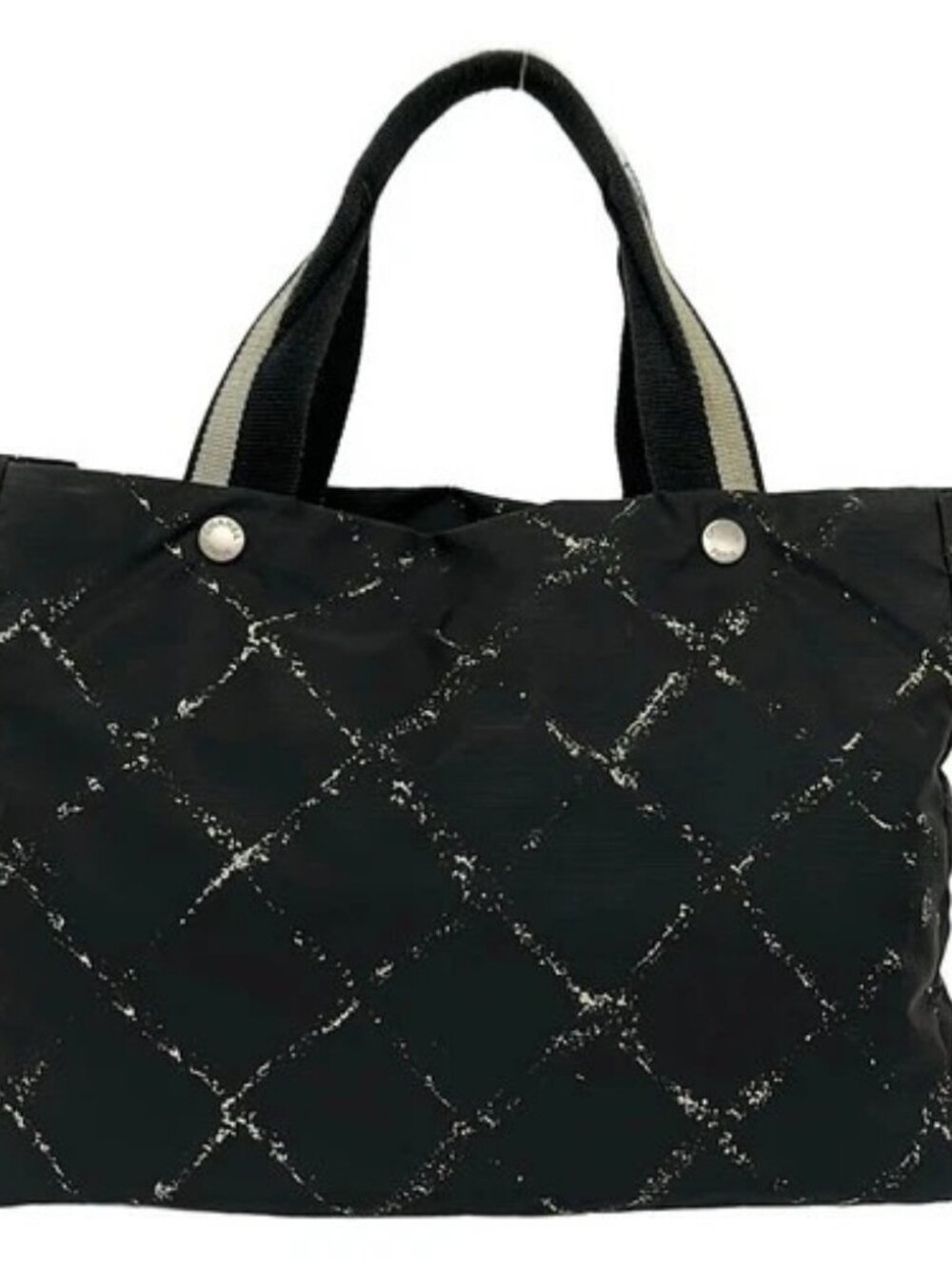 CHANEL Old Travel Line Black Cream Light gray Nylon Tote Bag